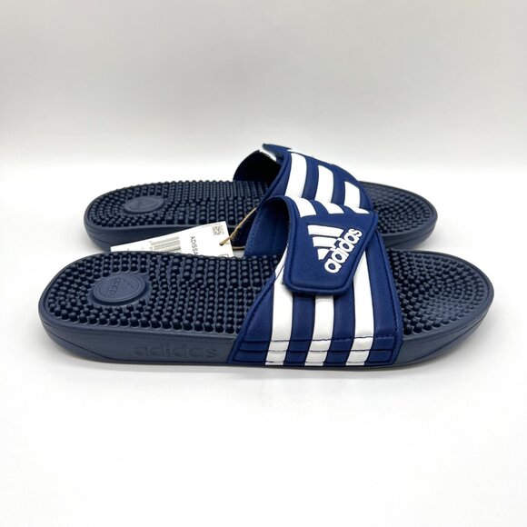 Adidas Unisex Adissage Navy Blue And White Slip On Slides Sandals Shoes - Picture 1 of 12
